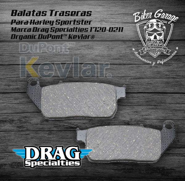 Balatas Delantera Marca DragSpecialties Organic Front Brake Pads 1720-0211, Sportster 2007-2013 Refacción