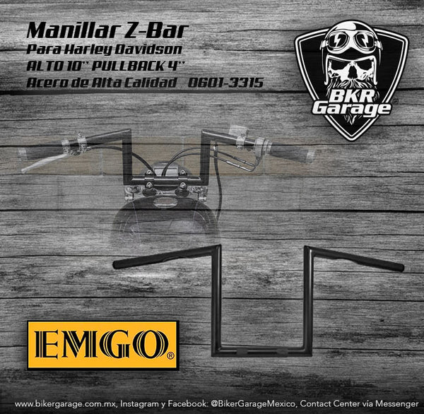 Manillar Z-Bar de 10'' de Alto y con Pullback de 4'' Marca Emgo