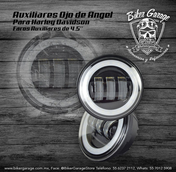 Faros Auxiliares Ojo de Angel de 4.5" Color Negro para Harley