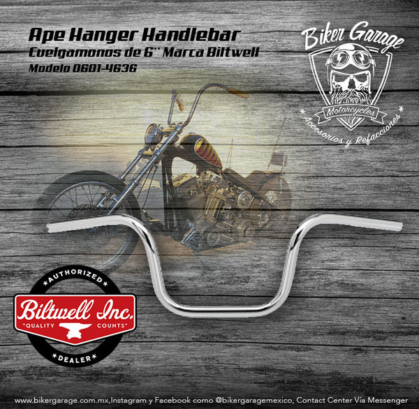 Manillar Cualgamonos de 6'' Marca Biltwell Terminado Cromo 0601-4636
