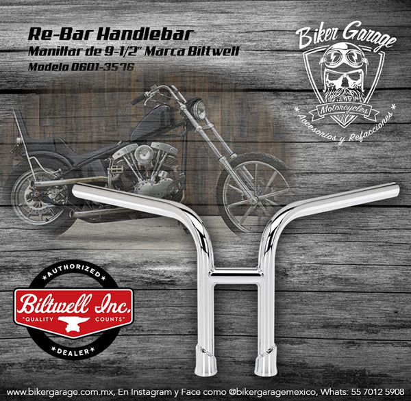 Manillar Re-Bar de 9.5'' para Harley Terminado Cromo