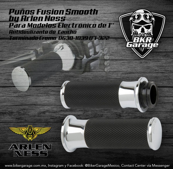 Puños Modelo Fusion Smooth by Arlen Ness para Sistema Electrónico Terminado Cromo 07-322