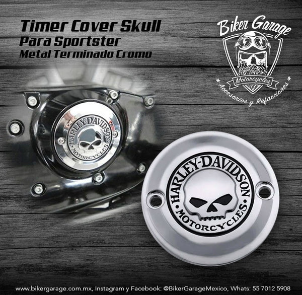 Timer Cover Skull Terminado Cromo para Sportster